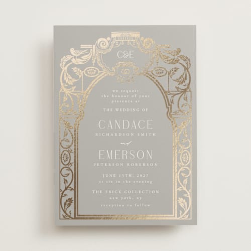 This is a bells foil stamped wedding invitations with foil pressed by Ana de Sousa called mirror printing on signature in standard