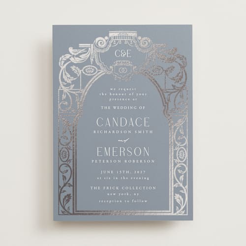 This is a lagoon foil stamped wedding invitations with foil pressed by Ana de Sousa called mirror printing on signature in standard