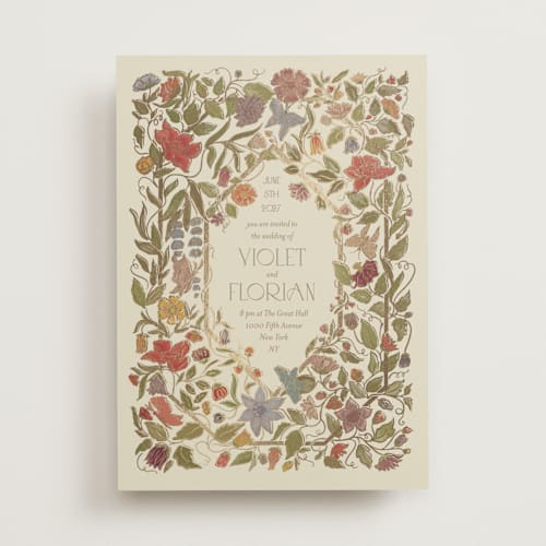 This is a mint foil stamped wedding invitations with foil pressed by Simona Camp called radiant botany printing on signature in standard