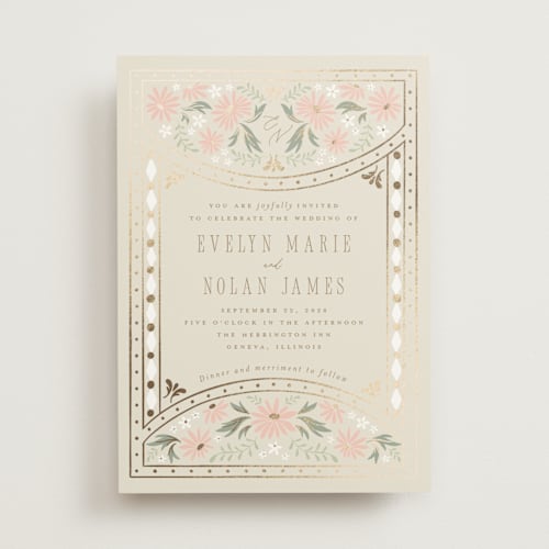 This is a soft rose foil stamped wedding invitations with foil pressed by Erin German called sadie printing on signature in standard