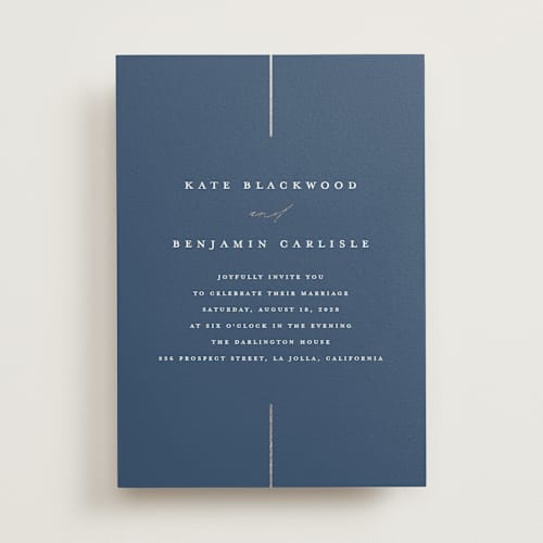 This is a bluebell foil stamped wedding invitations with foil pressed by Erica Krystek called formal lines printing on signature in standard