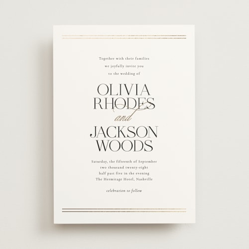 This is a spun sugar foil stamped wedding invitations with foil pressed by Jessica Williams called fineline printing on signature in standard