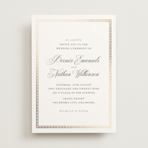 This is a porcelain foil stamped wedding invitations with foil pressed by Deynaaz Daraei called ahlum printing on signature in standard