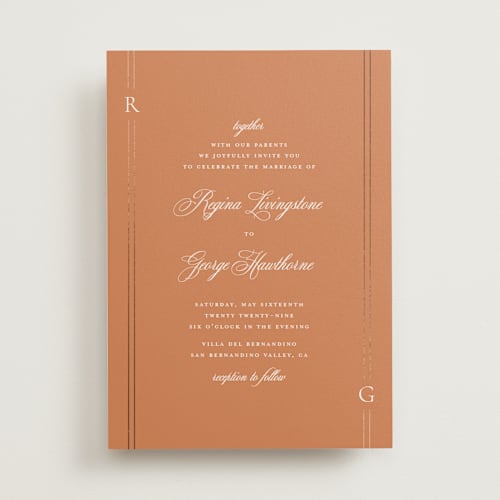 This is a copper foil stamped wedding invitations with foil pressed by Jelena Vuletic called elencourt printing on signature in standard