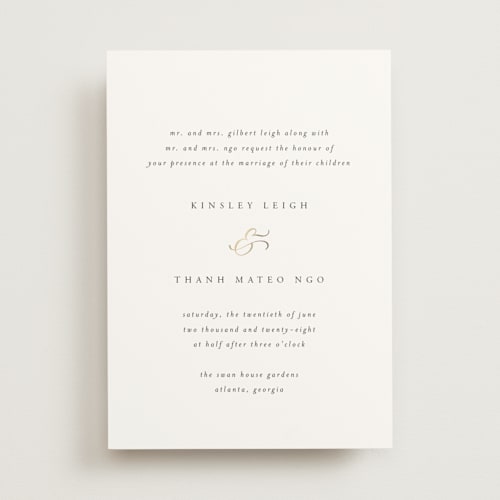 This is a classique foil stamped wedding invitations with foil pressed by Design Lotus called you & me printing on signature in standard