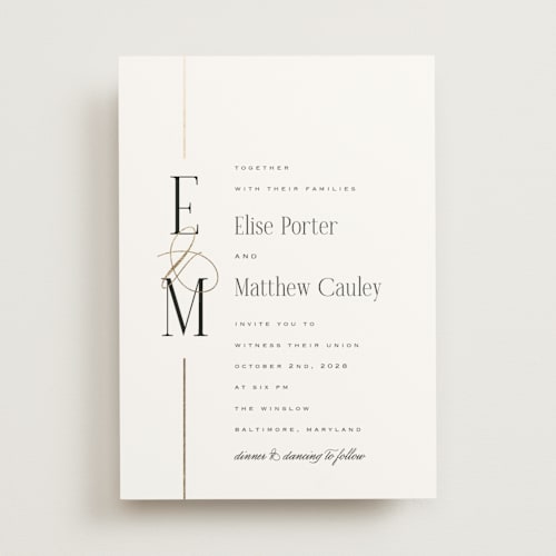 This is a silk foil stamped wedding invitations with foil pressed by Laura Hankins called linear printing on signature in standard