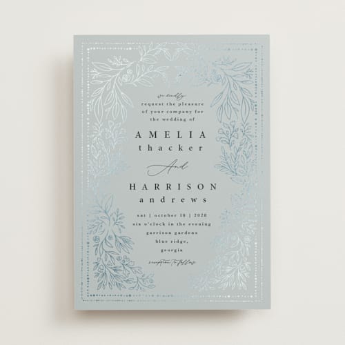 This is a mist foil stamped wedding invitations with foil pressed by Hannah Williams called foil botanical frame printing on signature in standard