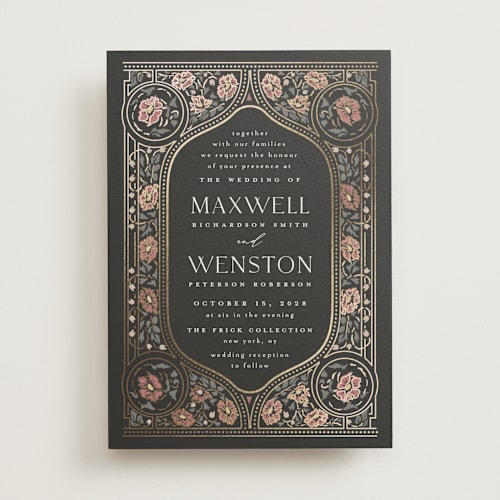 This is a ebony foil stamped wedding invitations with foil pressed by Ana de Sousa called timeless nature printing on signature in standard