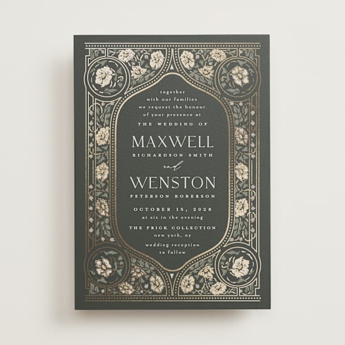 This is a emerald foil stamped wedding invitations with foil pressed by Ana de Sousa called timeless nature printing on signature in standard