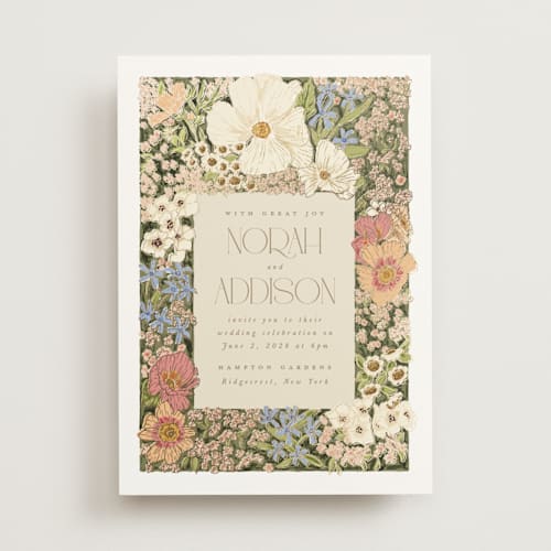 This is a sherbert foil stamped wedding invitations with foil pressed by Leah Bisch called in the garden printing on signature in standard