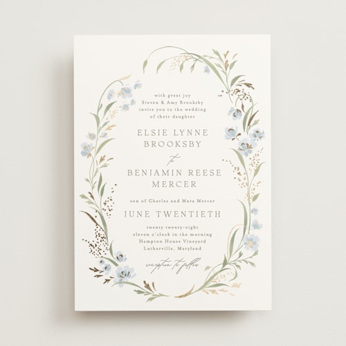 This is a blue bonnet foil stamped wedding invitations with foil pressed by Erin L. Wilson called meadow printing on signature in standard