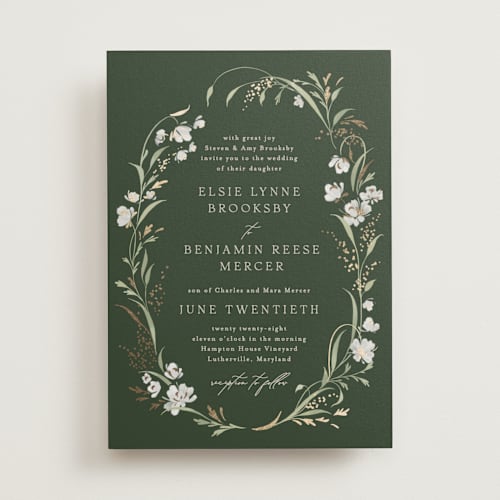This is a forest floor foil stamped wedding invitations with foil pressed by Erin L. Wilson called meadow printing on signature in standard