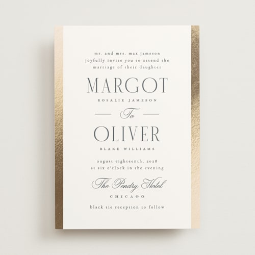 This is a quartz foil stamped wedding invitations with foil pressed by Kristie Kern called the ritz printing on signature in standard