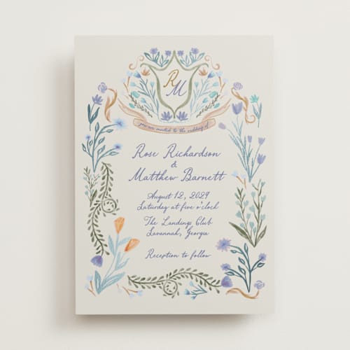 This is a cornflower foil stamped wedding invitations with foil pressed by Maja Cunningham called chantilly printing on signature in standard