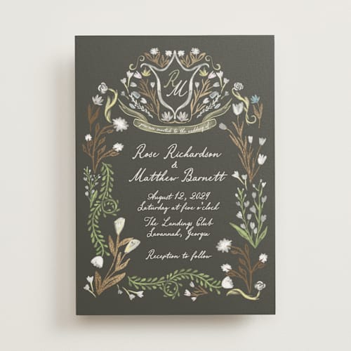 This is a forest foil stamped wedding invitations with foil pressed by Maja Cunningham called chantilly printing on signature in standard