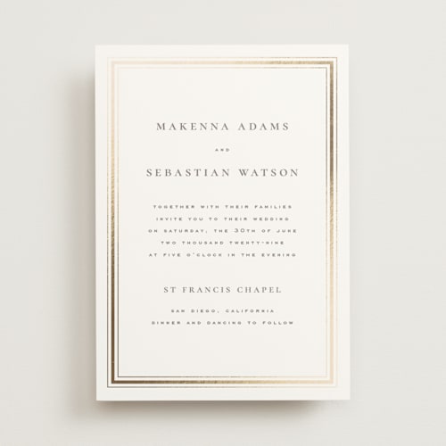 This is a chantilly foil stamped wedding invitations with foil pressed by Wildfield Paper Co called hampton printing on signature in standard
