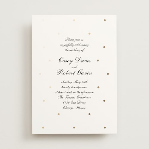 This is a coal foil stamped wedding invitations with foil pressed by Baumbirdy called pearls printing on signature in standard