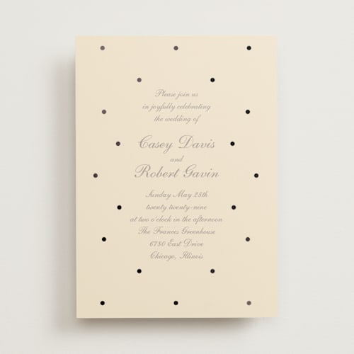 This is a sand foil stamped wedding invitations with foil pressed by Baumbirdy called pearls printing on signature in standard