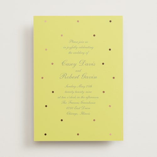 This is a sunshine foil stamped wedding invitations with foil pressed by Baumbirdy called pearls printing on signature in standard