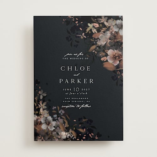 This is a dusty blooms foil stamped wedding invitations with foil pressed by Grace Kreinbrink called vintage rose garden printing on signature in standard