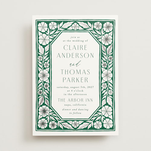 This is a jungle foil stamped wedding invitations with foil pressed by Katharine Watson called inlay frame printing on signature in standard