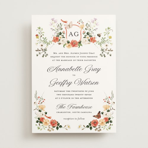 This is a verona sunset foil stamped wedding invitations with foil pressed by Lori Wemple called fleur printing on signature in standard