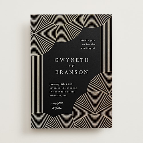 This is a onyx foil stamped wedding invitations with foil pressed by Lori Wemple called ionic printing on signature in standard