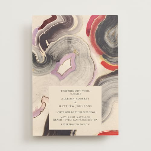 This is a gem foil stamped wedding invitations with foil pressed by Sumak Studio called agate printing on signature in standard