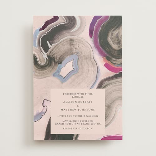 This is a jewel foil stamped wedding invitations with foil pressed by Sumak Studio called agate printing on signature in standard