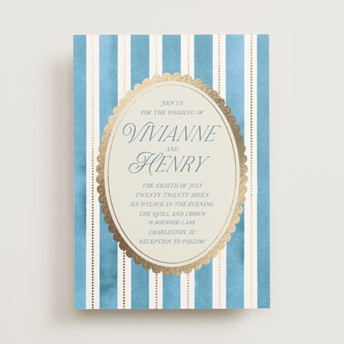 This is a sky foil stamped wedding invitations with foil pressed by Jackie Crawford called knightsbridge printing on signature in standard