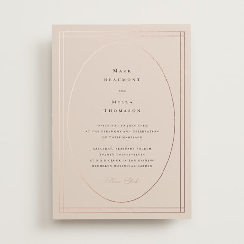 This is a rose foil stamped wedding invitations with foil pressed by Ani Somi called champagne printing on signature in standard