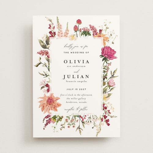 This is a magenta foil stamped wedding invitations with foil pressed by Susan Moyal called lush printing on signature in standard