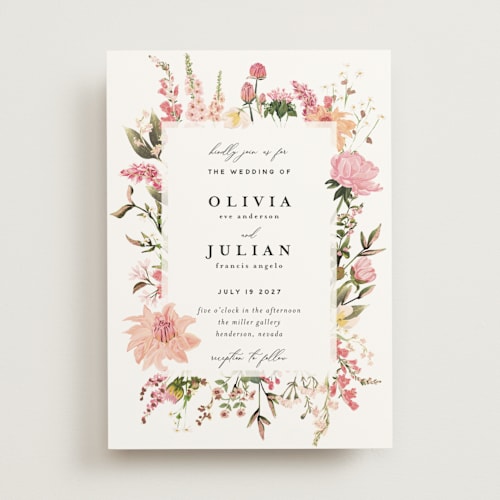 This is a blush foil stamped wedding invitations with foil pressed by Susan Moyal called lush printing on signature in standard
