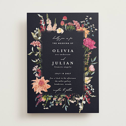 This is a twilight foil stamped wedding invitations with foil pressed by Susan Moyal called lush printing on signature in standard