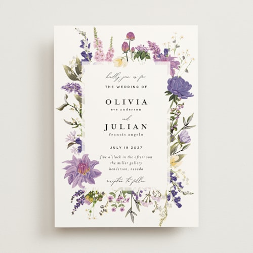 This is a wisteria foil stamped wedding invitations with foil pressed by Susan Moyal called lush printing on signature in standard