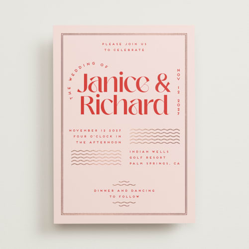 This is a strawberry foil stamped wedding invitations with foil pressed by Claudia Orengo called news! printing on signature in standard