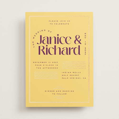 This is a fig foil stamped wedding invitations with foil pressed by Claudia Orengo called news! printing on signature in standard