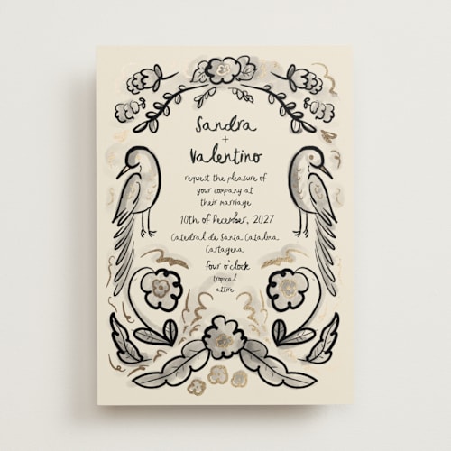 This is a ink wash foil stamped wedding invitations with foil pressed by Ani Somi called santa catalina printing on signature in standard