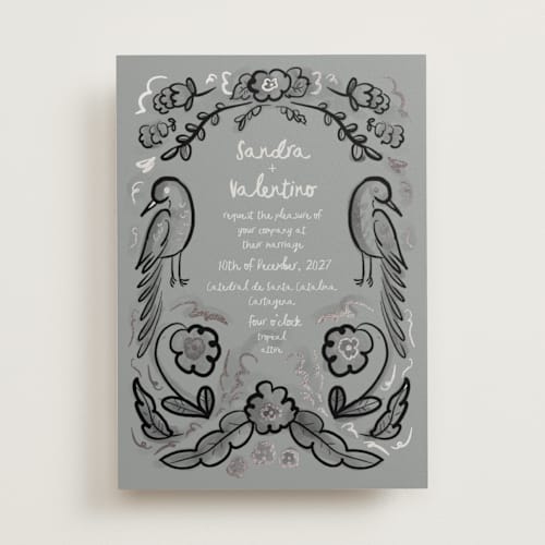 This is a steel foil stamped wedding invitations with foil pressed by Ani Somi called santa catalina printing on signature in standard