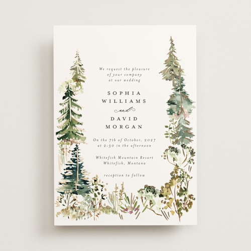 This is a forest foil stamped wedding invitations with foil pressed by Petra Kern called great outdoors printing on signature in standard
