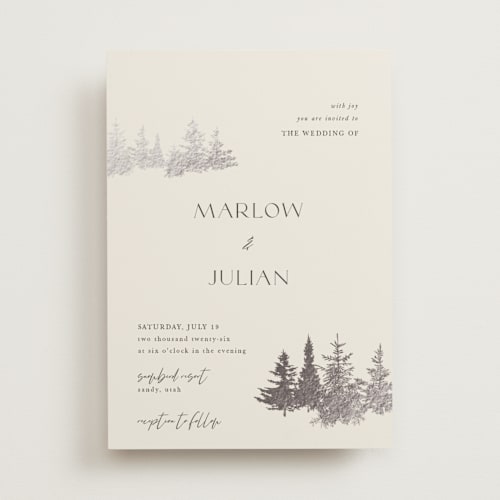This is a fallen snow foil stamped wedding invitations with foil pressed by Robin Ott called vista printing on signature in standard
