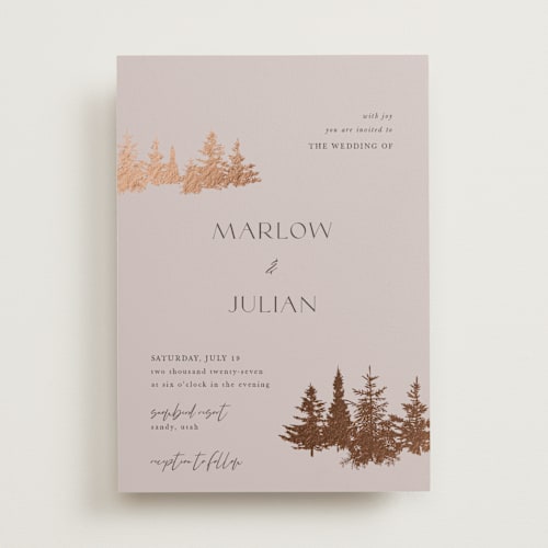 This is a mountain lavender foil stamped wedding invitations with foil pressed by Robin Ott called vista printing on signature in standard