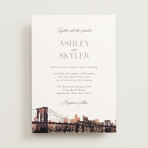 This is a chiffon foil stamped wedding invitations with foil pressed by Cass Loh called brooklyn bridge printing on signature in standard
