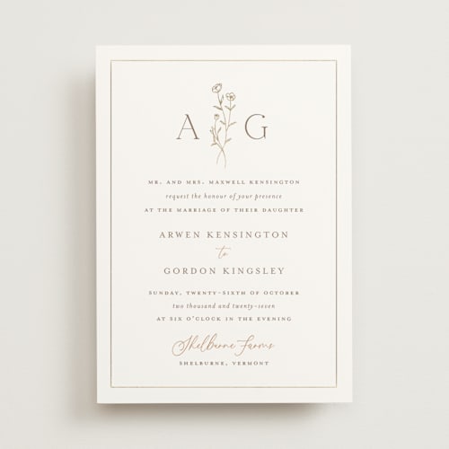 This is a chiffon foil stamped wedding invitations with foil pressed by chocomocacino called kouignette printing on signature in standard