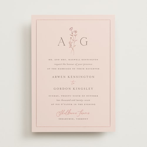 This is a lemonade foil stamped wedding invitations with foil pressed by chocomocacino called kouignette printing on signature in standard