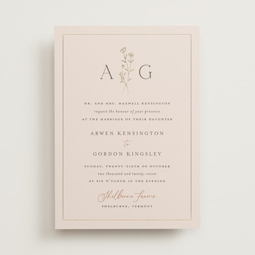 This is a linen foil stamped wedding invitations with foil pressed by chocomocacino called kouignette printing on signature in standard
