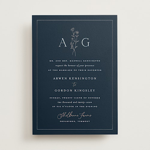 This is a aegean foil stamped wedding invitations with foil pressed by chocomocacino called kouignette printing on signature in standard
