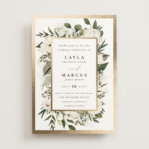 This is a vanilla foil stamped wedding invitations with foil pressed by Susan Moyal called classic love printing on signature in standard