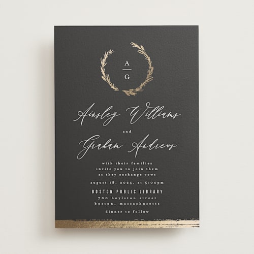 This is a onyx foil stamped wedding invitations with foil pressed by Kristie Kern called panache printing on signature in standard