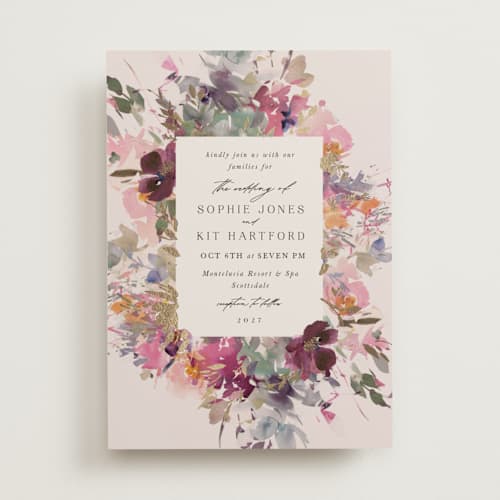 This is a blush foil stamped wedding invitations with foil pressed by Lori Wemple called fleur printing on signature in standard
